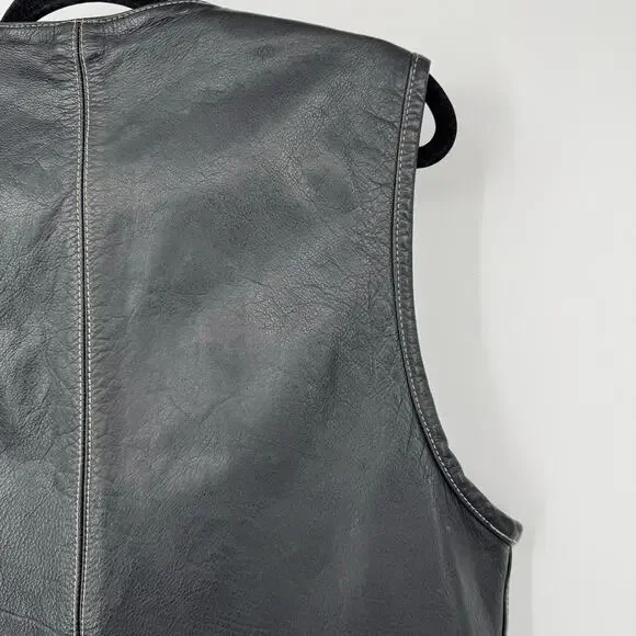 Vintage London Leatherwear NYC Unisex Black Leather Motor Biker Vest Zip-Up Sz S - Picture 11 of 16